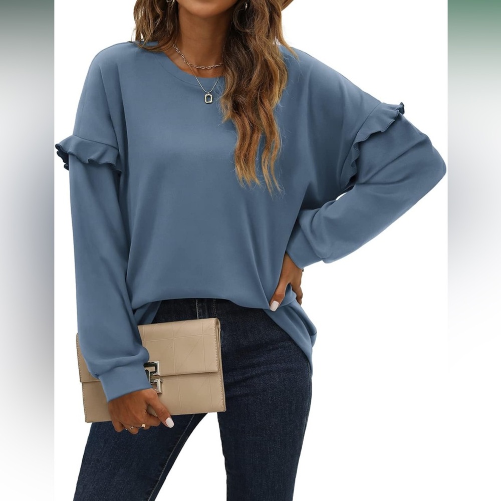 💠 Wiholl Blue Ruffle Sleeve Boxy Top 💠